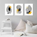 Ver imagem 2 de Kit 3 Quadros Abstratos Minimalistas Preto Cinza Amarelo 45x34cm - com Vidro:madeira Branca