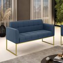 Ver imagem 2 de Sofá Namoradeira Elisa Suede Base Metálica Industrial Dourada - D'Rossi Azul Marinho