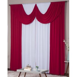 Cortina Paris 4,00 X 2,80 Sala Quarto Decoração com Bando Malha Gel Branco e Vermelho - 2 Cortina Paris 4,00 X 2,80 Sala Quarto Decoração com Bando Malha Gel Branco e Vermelho - 2