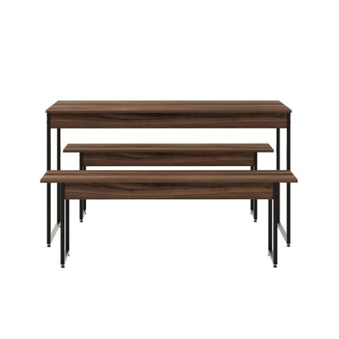 Mesa de Jantar com 2 Bancos Estilo Industrial Tub  Nogal / Est.preta