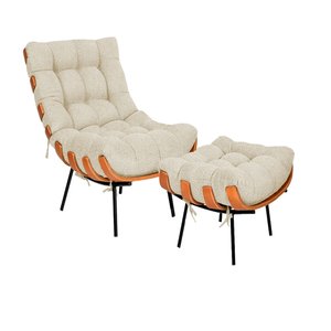 Kit Poltrona e Puff Costela Bouclê Bege - Belliv Decor