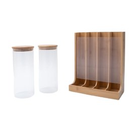 Kit com 2 potes de vidro com tampa de bambu 1,6l e porta cápsulas de bambu - Oikos - 5