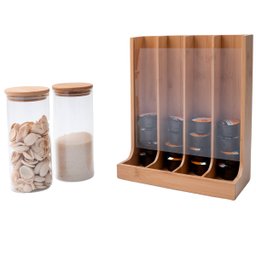 Kit com 2 potes de vidro com tampa de bambu 1,6l e porta cápsulas de bambu - Oikos - 7