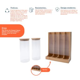 Kit com 2 potes de vidro com tampa de bambu 1,6l e porta cápsulas de bambu - Oikos - 3