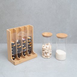 Kit com 2 potes de vidro com tampa de bambu 1,6l e porta cápsulas de bambu - Oikos - 1
