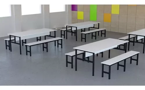 Conjunto Mesa para Refeitório 10 Lugares com Bancos Separado - 4