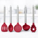 Ver imagem 1 de Jogo de Utensílios de Cozinha Silicone Premium Bordô Cabo Inox Elite 5 Peças