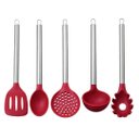 Ver imagem 3 de Jogo de Utensílios de Cozinha Silicone Premium Bordô Cabo Inox Elite 5 Peças