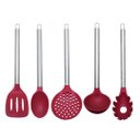 Ver imagem 2 de Jogo de Utensílios de Cozinha Silicone Premium Bordô Cabo Inox Elite 5 Peças