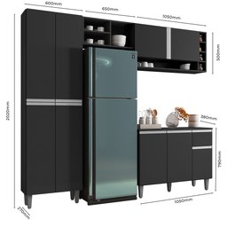 Cozinha Completa Modulada Vanessa 5 Peças Preto Fosco AJL Móveis - 4