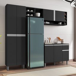 Cozinha Completa Modulada Vanessa 5 Peças Preto Fosco AJL Móveis - 2