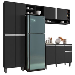 Cozinha Completa Modulada Vanessa 5 Peças Preto Fosco AJL Móveis