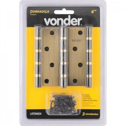 Dobradiça 4" com Anel Rolamento Latonada com 3 Peças Vonder - 2