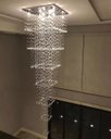 Ver imagem 1 de LUSTRE PARA PÉ DIREITO DUPLO BASE DE INOX POLIDO ESPELHADO DE 70X70CM COM 3 METROS DE ALTURA