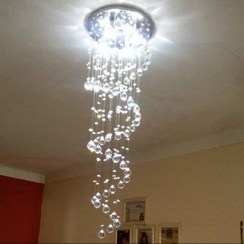 LUSTRE DE CRISTAL, MODELO ESPIRAL, BASE DE INOX ESPELHADO COM 1,40 M DE ALTURA
