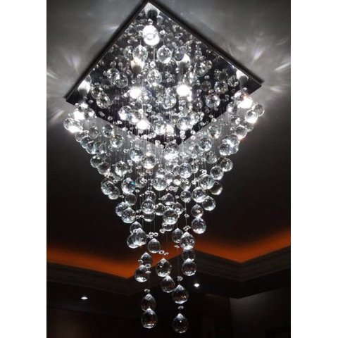 Lustre de Cristal para Sala de Estar Sala de Jantar, Base de Inox Polido 42x42Cm, com 90cm de Altura
