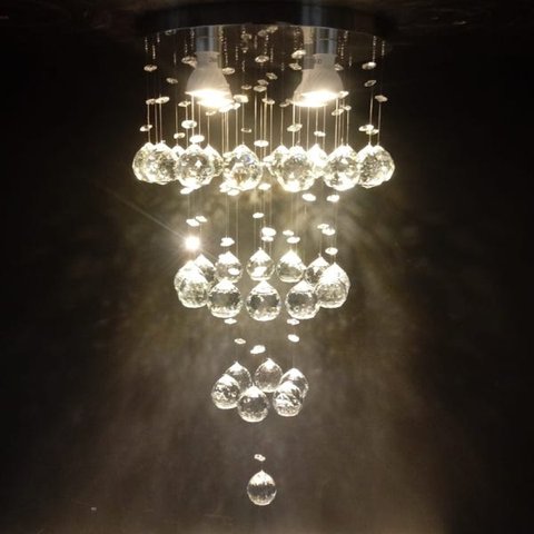 Lustre de Cristal para Sala 80cm de Altura Base de Inox Polido 30 Cm de Diâmetro