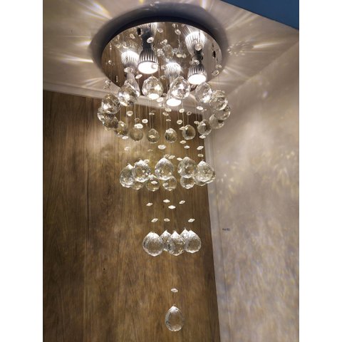 LUSTRE DE CRISTAL LEGIMO K9 PARA SALA,QUARTO, COM 50CM DE ALTURA E BASE DE INOX POLIDO 30CM DE DI