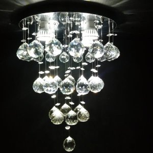Lustre de Cristal para Sala, Quarto com 60cm de Altura Base de Inox Polido 30cm de Diâmetros