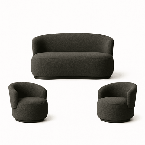 Kit 2POLTRONAS+Namoradeira Decorativa Sala Orgânica Beatriz Boucle Cinza Escuro - Montanaris Decor