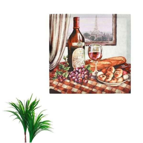 Quadro Decorativo Para Sala Estampa Vinho Tinto e Pão - 1