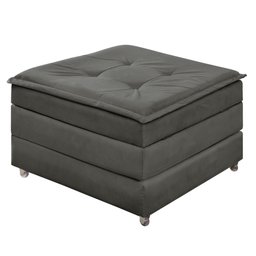 Puff que Vira Cama Solteiro com Rodinha com Bau Decoração para Sala Quarto Apartamento Estofado:cinz - 2
