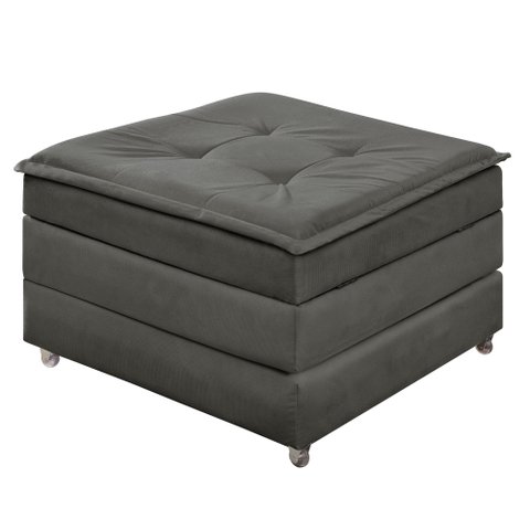 Puff que Vira Cama Solteiro Cinza com Rodízios e Bau Espuma D23