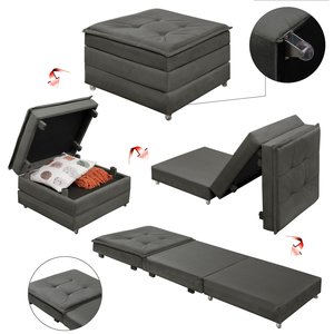 Puff que Vira Cama Solteiro com Rodinha com Bau Decoração para Sala Quarto Apartamento Estofado:cinz
