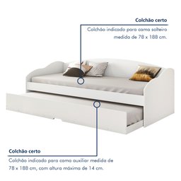 Bicama Solteiro Sofá Cama com Rodízios em MDF Funny  Branco - 6