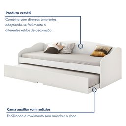 Bicama Solteiro Sofá Cama com Rodízios em MDF Funny  Branco - 5