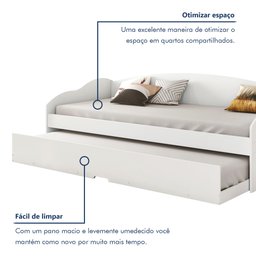 Bicama Solteiro Sofá Cama com Rodízios em MDF Funny  Branco - 7