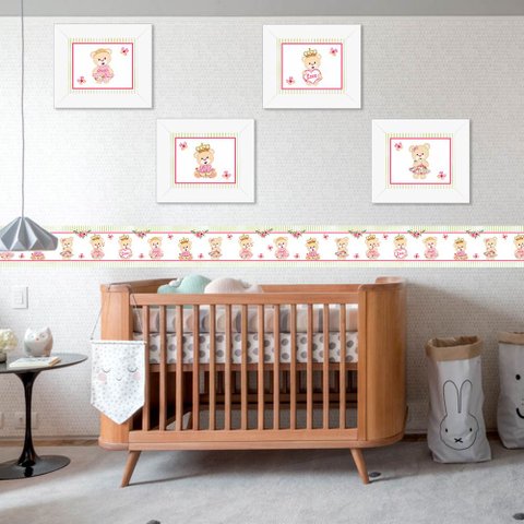 Quadro Infantil Ursinha Floral Casa Harmonia