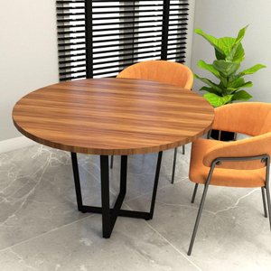 Mesa de Reunião Industrial Redonda 110cm Pés em Metal F5 Cor:nogal com Preto