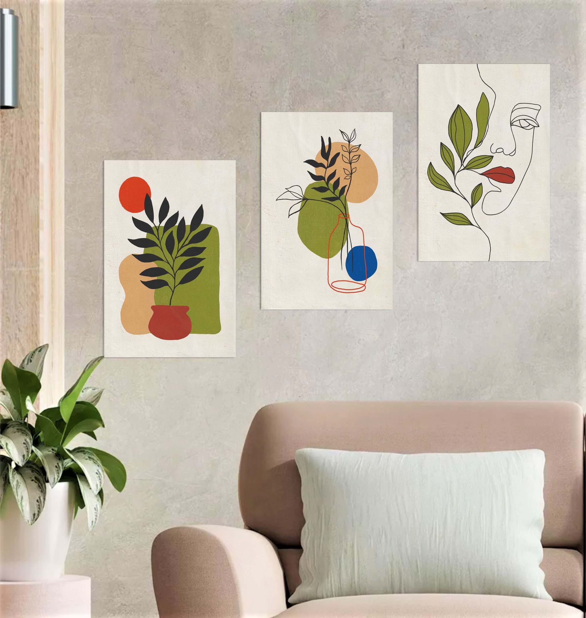 Conjunto com 3 lindos pequenos quadros decorativos pintados a mão medindo 45x30cm cada quadro - 2