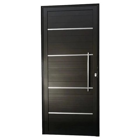 Porta de Alumínio Frisado Com Puxador Lado Direito 210x80cm Preto Allo Esquadrias