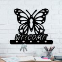 Ver imagem 1 de Porta Chaves de Parede 6mm Borboleta Welcome Decorativo em MDF:PRETO