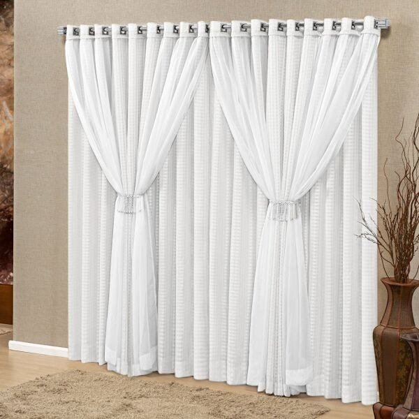 Cortina Rústica Fênix Branco com Voil 3,00M X 2,50M - 1