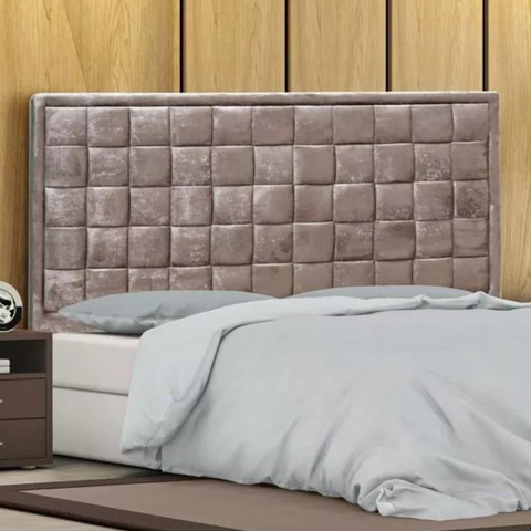 Cabeceira Estofada Cama Box Queen 1,60 Quadra para Quarto em Veludo Rosê - Larbelle