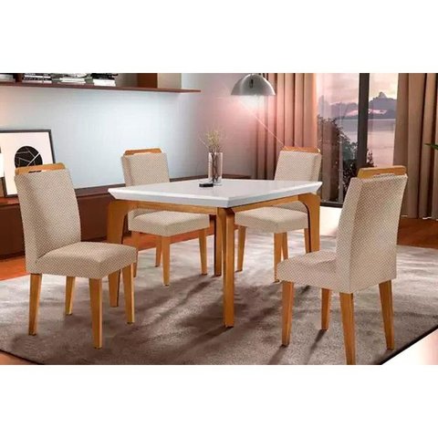 Sala de Jantar Completa Londrina Tampo Madeirado c/ Vidro 120cm + 4 Cadeiras Athenas Imbuia/Linho Be