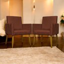Ver mais imagens de Kit 10 Poltronas Decorativas Mari Pé Palito Castanho - Terracota Suede