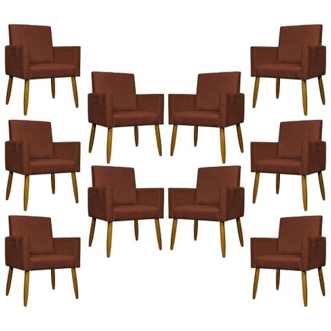 Kit 10 Poltronas Decorativas Mari Pé Palito Castanho - Terracota Suede
