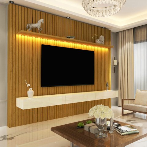 Home para TV Ripado com LED Nobre 230 Naturale Off White - Gelius