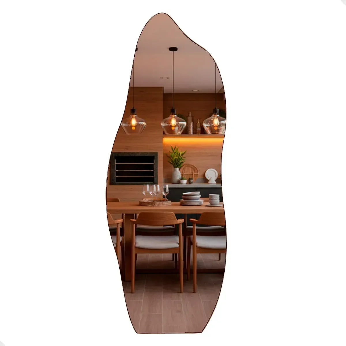 Ver imagem 2 de Espelho Decorativo Orgânico Led Quente 170x70 Suporte Parede Flame Sala Quarto Banheiro Escritório