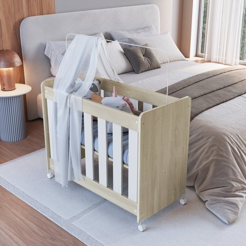 Mini Berço para Quarto de Bebê 4 em 1 Evolutivo Branco/Carvalho Araguaia