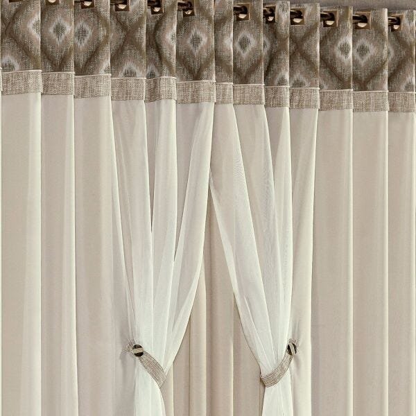 Cortina Hibiscus Palha/Caqui com Voil 3,00M X 2,50M - 2