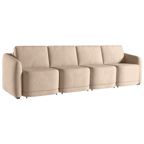 Sofá Cama para Sala de Estar 4 Lugares 396cm Montserrat K01 Veludo Bege - Lyam Decor