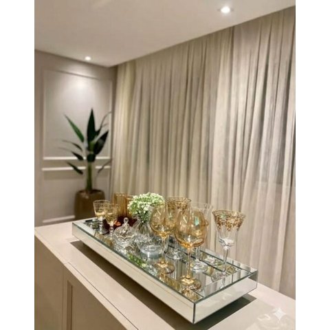 Bandeja Espelhada Prata Luxo Sala Cozinha Decoração 50x30