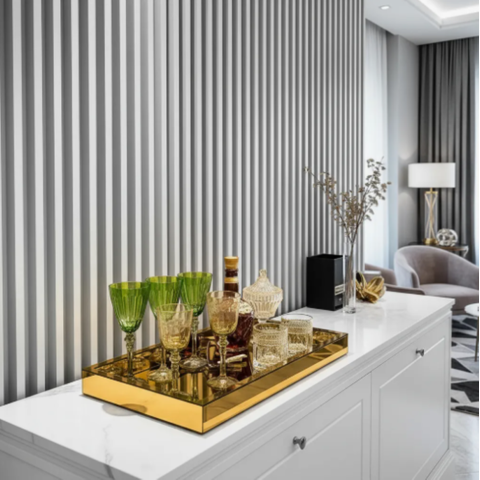 Bandeja Dourada Espelhada Decorativa 50x35 Inova Decor