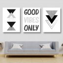 Ver imagem 1 de Kit 3 Quadros Geométrico Good Vibes Only 24x18cm - com vidro:Madeira branca