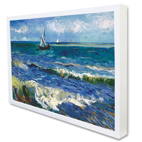 Quadro Decorativo Caixa Barcos de Pesca no Mar - Van Gogh Tacolado Moldura Caixa 3cm Madeira com Vid